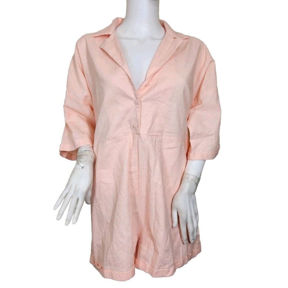 Princess Polly Womens Size 6 Oversized Sinclair Romper Salmon Linen Blend --21